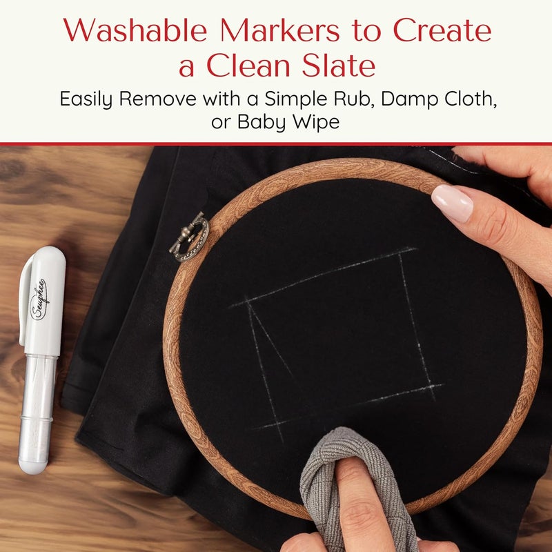 Sewphee Fabric Markers for Sewing – Ergonomic Tailors Chalk Pen with Improved Dosing Wheel for Sharp Lines - Washable Sewing Chalk Marking Pens that are Compatible with Most Fabrics - White and White 2 Pack - Image 5